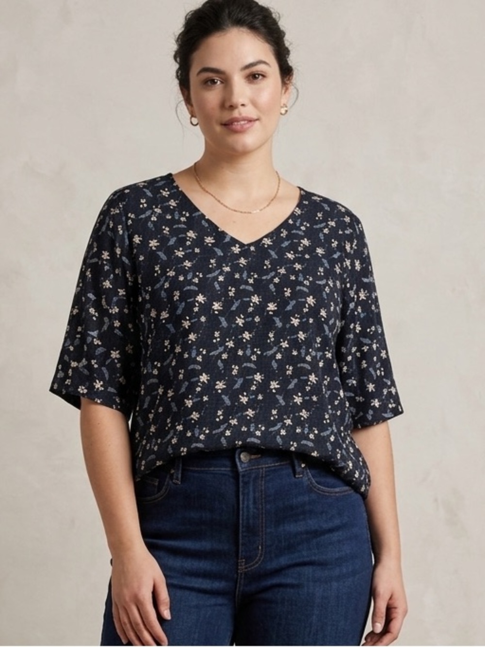 Sabrina Butterfly Black Floral V-Neck Boxy Boho Blouse, 100% cotton!